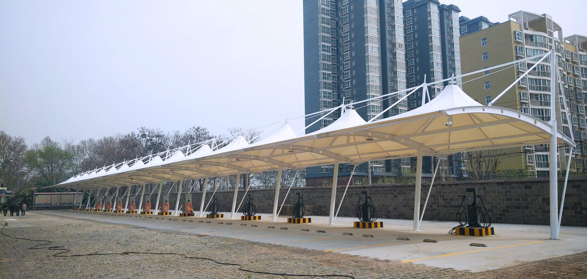 Shows A Membrane structure to customize various carports
