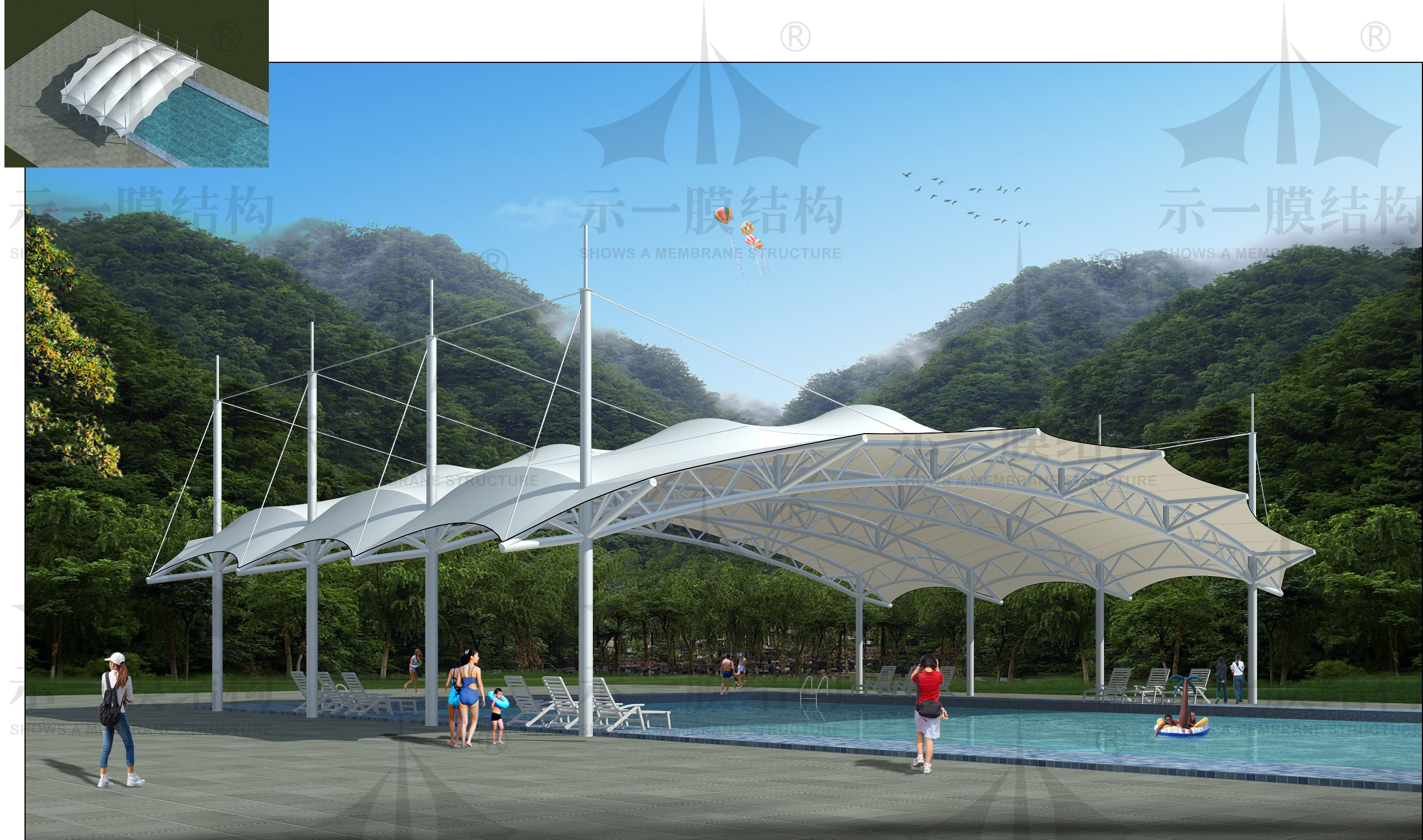 Shanghai SHOWS A membrane structure swimming pool tensile membrane structure awn