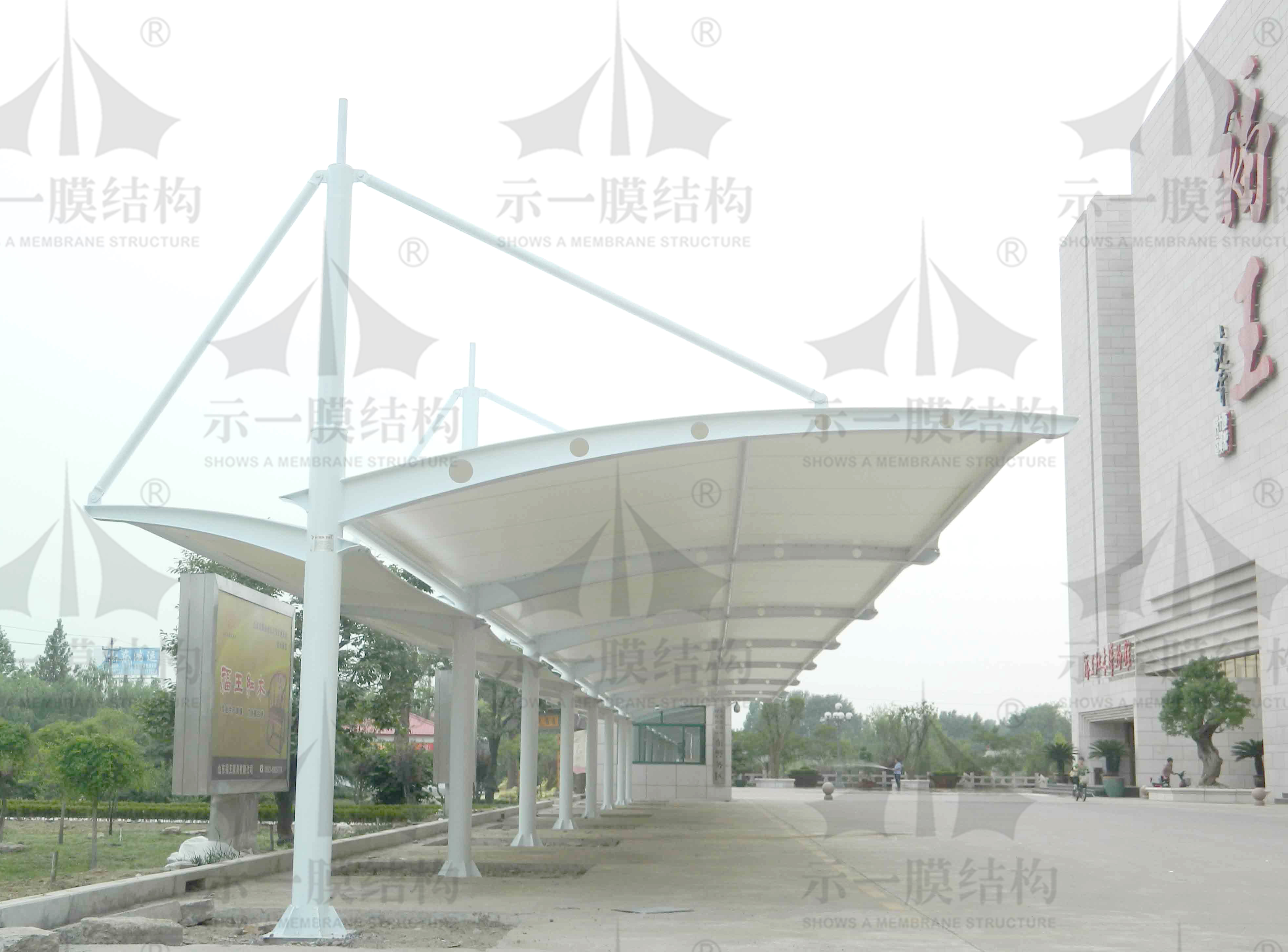 Membrane structure parking shed-pillar type
