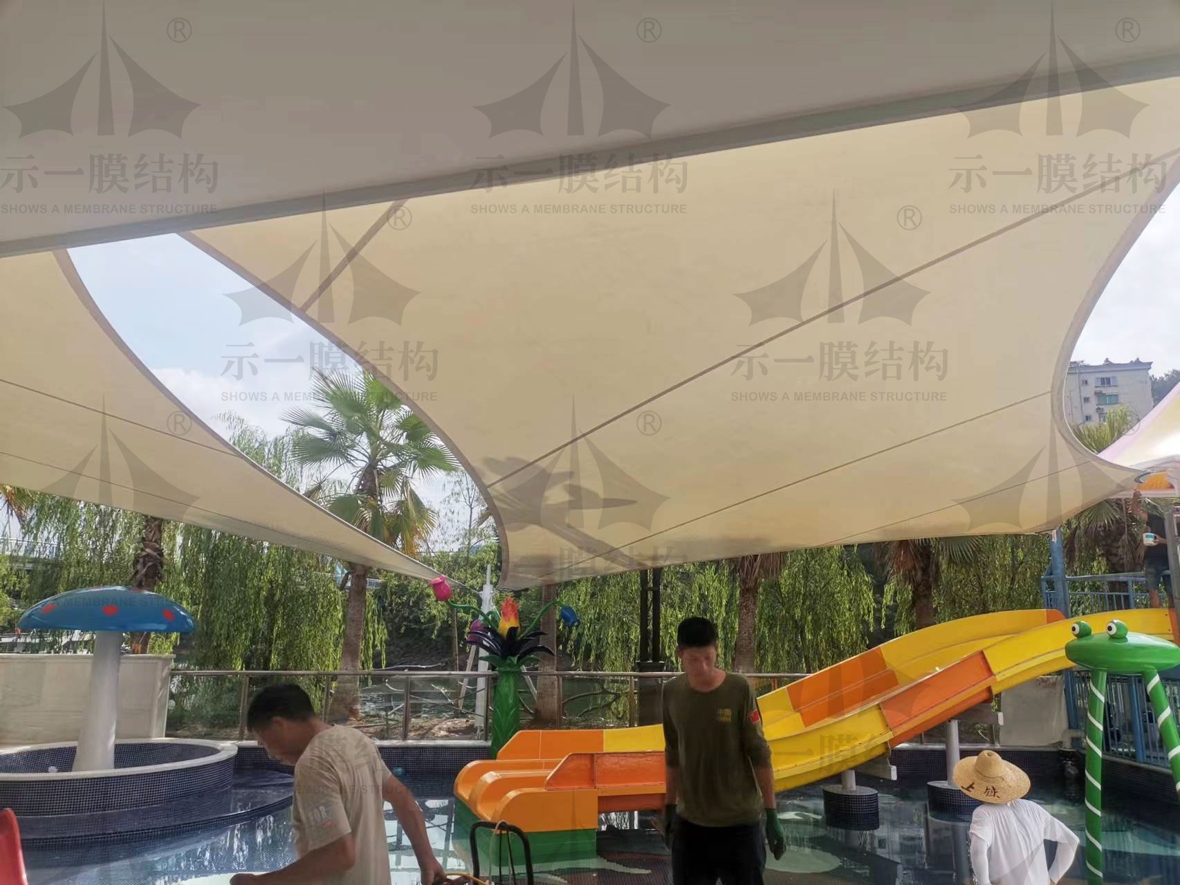 Non-negligible membrane structure awning maintenance work